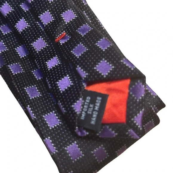 Oscar by Oscar De La Renta Men Black Purple Geometric Silk Handmade Tie - Picture 4 of 6